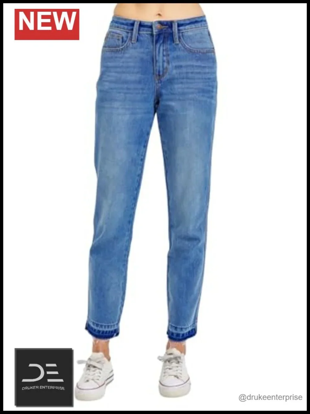 Mid Rise Rigid Boyfriend Jeans Release Hem Fading 68% Cotton